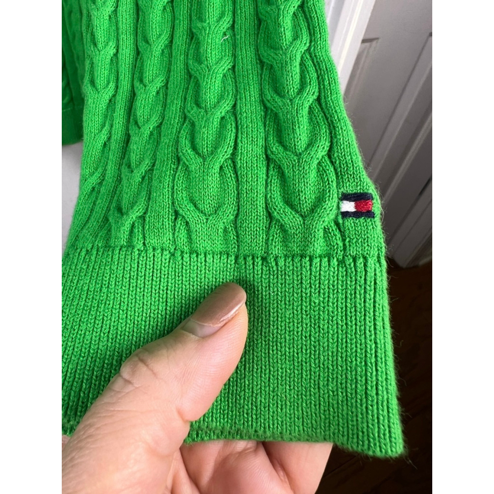 Tommy Hilfiger Women's XL Cable Knit Sweater Bright Green 100% Cotton Crewneck - Picture 6 of 6